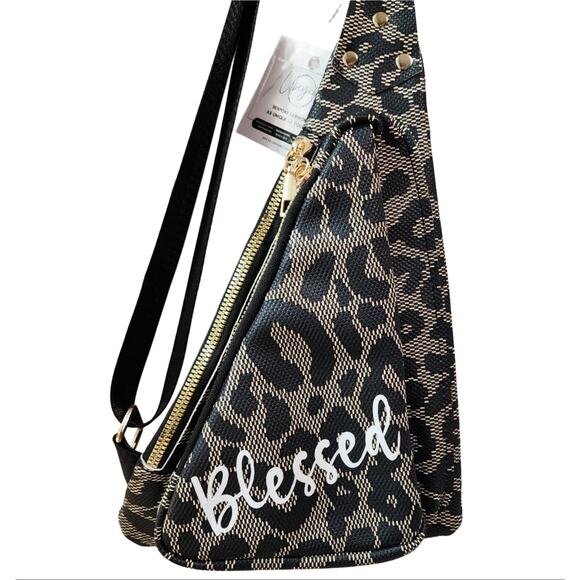 Blessed Leopard Print Faux Leather Triangle Bum Crossbody Bag Adjustable Strap - Picture 2 of 6